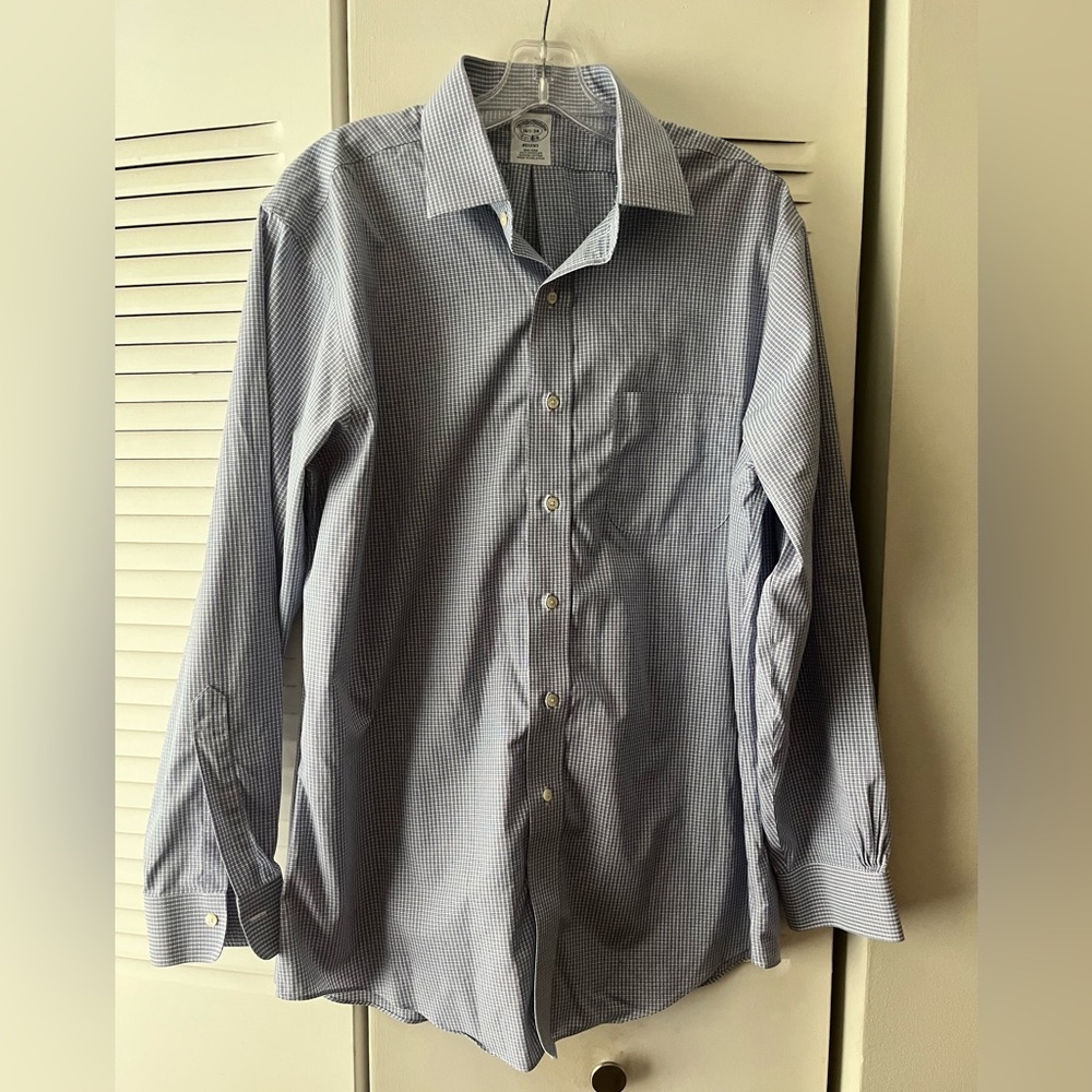 Brooks Brothers Men's Navy Plaid Dress Shirt Size 16-1/2-34